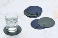 Sous-verre rond réversible - 6 pièces - Cuir recyclé bleu nuit et gris anthracite