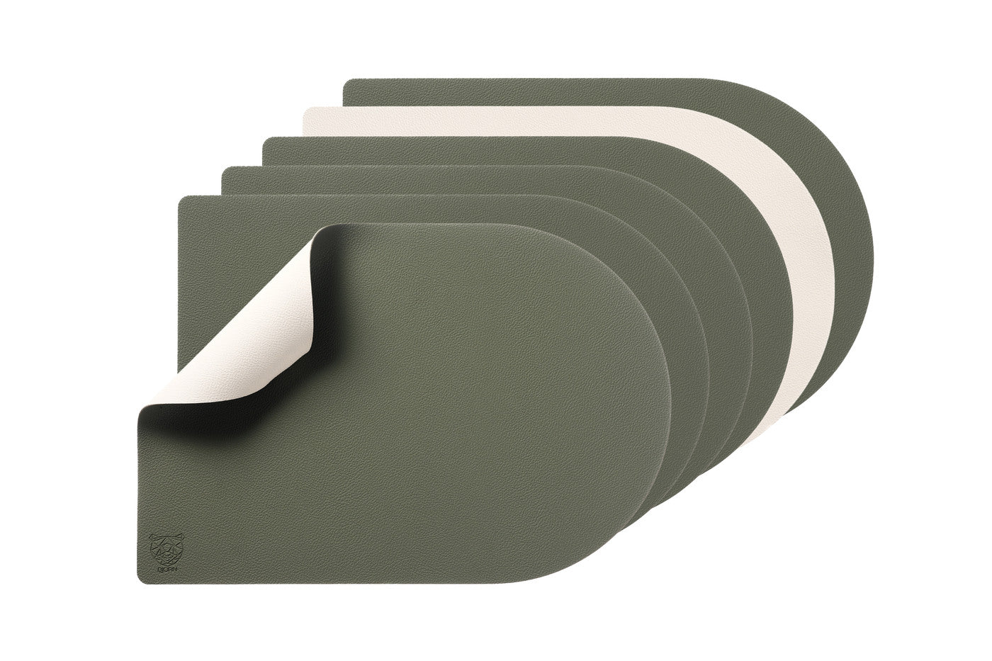 Set de table rectangovale réversible - 6 pièces - Cuir recyclé blanc crème et vert de gris