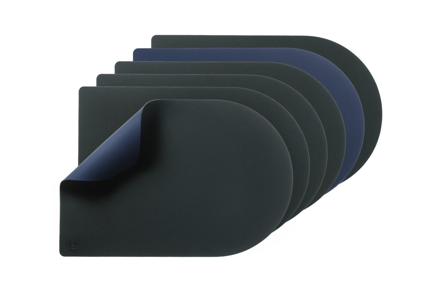 Set de table rectangovale réversible - 6 pièces - Cuir recyclé bleu nuit et gris anthracite