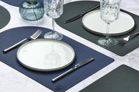 Set de table rectangovale réversible - 6 pièces - Cuir recyclé bleu nuit et gris anthracite