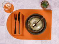 Set de table rectangovale réversible - 6 pièces - Cuir recyclé orange et chocolat