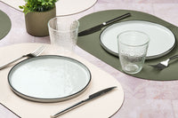 Set de table ovale réversible - 6 pièces - Cuir recyclé blanc crème et vert de gris