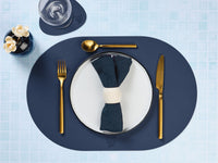 Set de table ovale réversible - 6 pièces - Cuir recyclé bleu nuit et gris anthracite