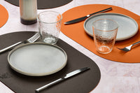 Set de table ovale réversible - 6 pièces - Cuir recyclé orange et chocolat