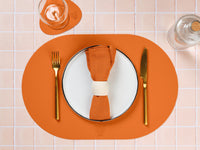 Set de table ovale réversible - 6 pièces - Cuir recyclé orange et chocolat