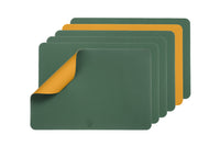 Set de table rectangulaire réversible - 6 pièces - Cuir recyclé jaune moutarde et vert sapin