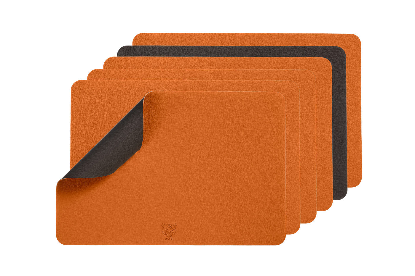 Set de table rectangulaire réversible - 6 pièces - Cuir recyclé orange et chocolat