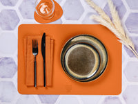 Set de table rectangulaire réversible - 6 pièces - Cuir recyclé orange et chocolat