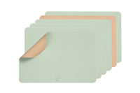 Set de table rectangulaire réversible - 6 pièces - Cuir recyclé rose pâle et vert pâle