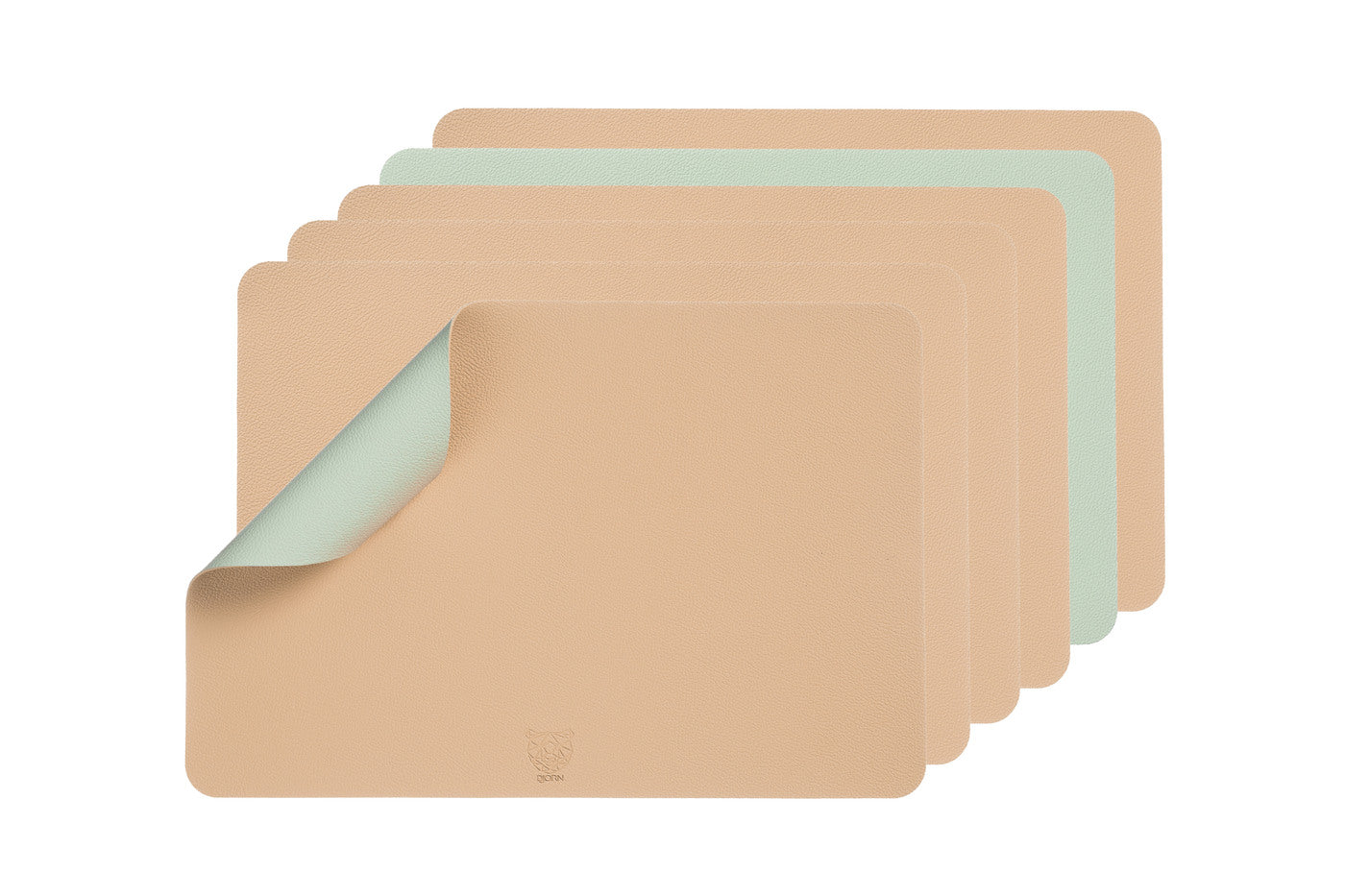 Set de table rectangulaire réversible - 6 pièces - Cuir recyclé rose pâle et vert pâle